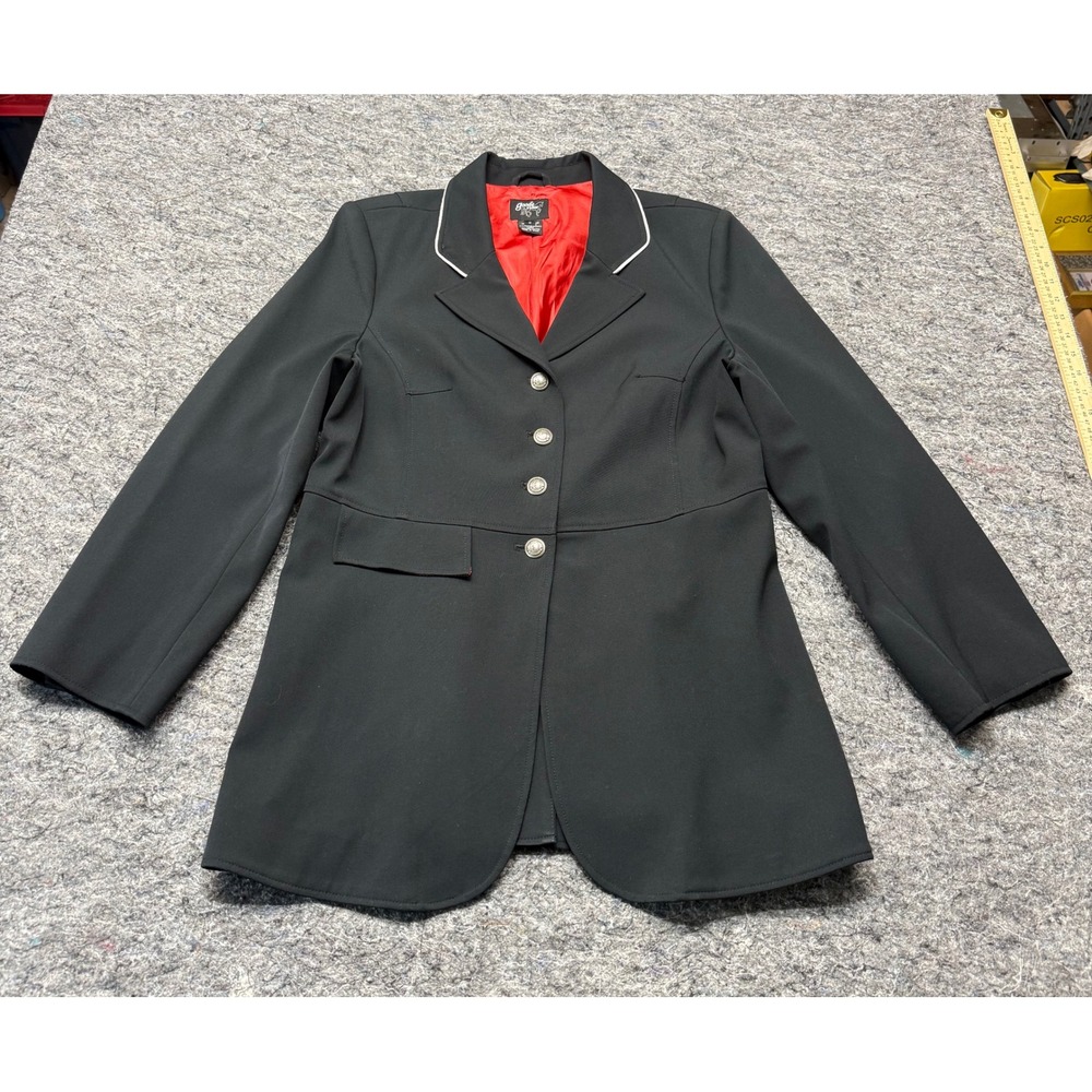 Goode Rider Black Equestrian Show Coat Red Lining Silver Crest Buttons Size 16